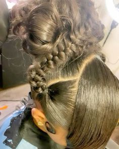 Wedding Hairstyles Inspiration, Hoco Hairstyles Natural Hair, Two Braids Going Back With Hair Down, Creative Straight Hairstyles, Black Hoco Hairstyles, Quick Weave Swoop Hairstyles, Easy Birthday Hairstyles Black Women, Hair Styles For 20 Year Olds, Strapless Dress Updo Hairstyles