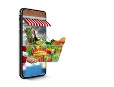 an image of a cell phone with a shopping basket on the screen that is open