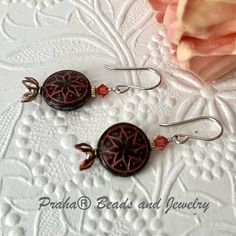 Cool Red Washed Opaque Chocolate Travertine Ishtar coin earrings. The earring length is just under 1 3/4" from the top of the handcrafted sterling silver ear wire. Chocolate Coins, Metallic Paint