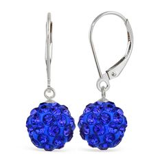 Dazzle and delight with these shimmering crystal ball drop earrings. Dazzle and delight with these shimmering crystal ball drop earrings. Length: 10 mm Closures: leverback Metal: sterling silver Finish: polished Packaging: boxed Size: One Size. Color: Blue. Gender: female. Age Group: adult. Hypoallergenic Round Crystal Earrings For Party, Hypoallergenic Crystal Earrings For Party, Nickel-free Round Crystal Earrings, Adjustable Crystal Drop Earrings, Adjustable Crystal Earrings, Adjustable Round Crystal Earrings, Adjustable Hypoallergenic Crystal Earrings, Hypoallergenic Round Crystal Earrings, Ball Drop Earrings