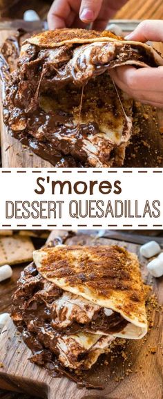 s'mores dessert quesadillas on a cutting board