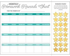 a printable reward chart with stars on it