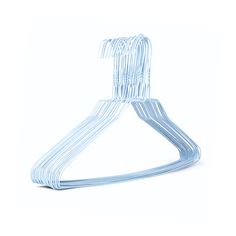 a blue plastic hanger on a white background