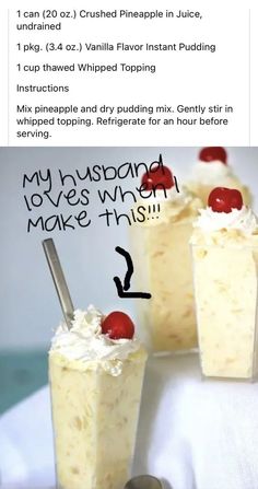 two desserts with whipped cream and cherries on top are shown in an instagram