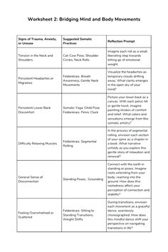 worksheet showing the three different stages of body movements and how they are used