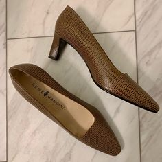 Absolutely Beautiful Renee Mancini Shoes Have Never Been Worn. Brown/Tan Lizard Leather, 2.5" Heels, Size 39, In Original Box With Dust Bag. Leather Pumps, Original Box, Dust Bag, Pumps, Heels, Leather, Women Shopping, Quick Saves