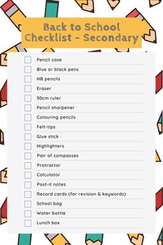 back to school checklist with pencils on it