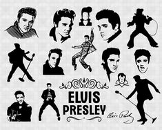 elvis presley silhouettes are shown in this black and white photo, with the name elvis presley