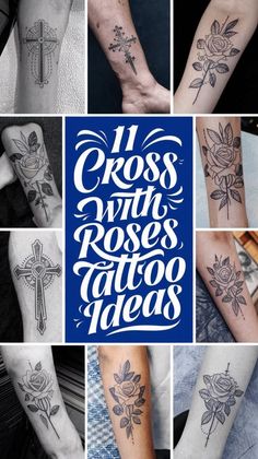 cross with roses tattoo ideas on both arm and leg for men, women or kids