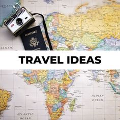 a map with a camera and passport on it that says travel planning over the top