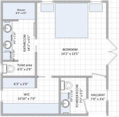 the floor plan for a bedroom and bathroom