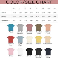 the color chart for men's t - shirts and women's tees