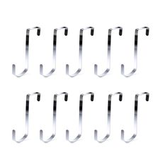 six stainless steel hooks are shown on a white background