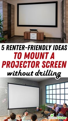 projector screen on wall and on stand Renter Friendly Projector Screen, Diy Projector Screen Stand, Diy Projector Screen Indoor, Projector Wall Ideas, Projector Setup Ideas, Diy Projector Screen, Projector Screen Stand