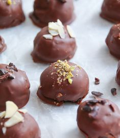 chocolate truffles with nuts and sea salt on top