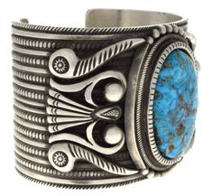 Luxury Artisan Turquoise Jewelry, Luxury Blue Kingman Turquoise Sterling Silver Bracelet, Artisan Turquoise Engraved Bracelet, Artisan Turquoise Engraved Bracelets, Oval Turquoise Collectible Bracelet, Artisan Engraved Blue Bracelets, Artisan Blue Bracelets Collectible, Traditional Turquoise Engraved Bracelet, Traditional Engraved Turquoise Bracelets