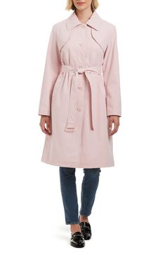 Commute in this water-resistant trench coat cut from a cotton-nylon blend with a center button closure, removable tie belt and handy flap pockets. 40" length (size Small) Button front closure, removable waistbelt Removable hood Lined 100% polyester with polyurethane coating Machine wash, tumble dry Imported Single Breasted Trench Coat, Tie Belt, Kate Spade New York, Flap Pocket, Single Breasted, Blush Pink, Blazer Jacket, Trench Coat, Kate Spade