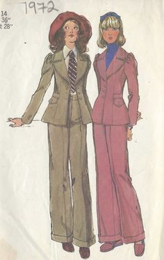 two women's suits and one woman's tie are shown in this sewing pattern