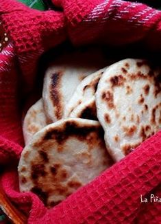 some tortillas are in a red bag