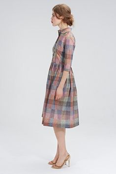 Women Plaid Dress, 1950's Dress, Flare Dress❃ The power of a beautiful dress is not to be underestimated. The right dress can transform your confidence and break hearts from across the room. Unlock that power with this simply beautiful 1950s dress.❃ This plaid 1950s style dress is produced with Tana Lawn Liberty cotton fabric. ❃ The retro inspired plaid dress features a shirtwaist bodice with a rounded collar and ¾ length sleeves.  The full pleated skirt with side pockets gives it a comfortable Liberty Fabric Dress, 1950's Dress, Pinup Dress, 1950s Fashion Dresses, Dress Shirt Dress, Dress Pastel, 1950s Outfits, Pastel Dress, Dress Collar