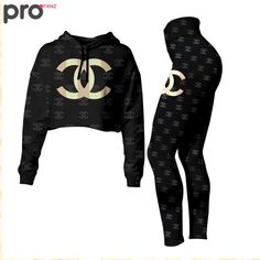 Product information: Chanel black luxury brand clothes premium leggings and crop top set for womenEach pair of leggings is constructed with 82% polyester, 18% spandex blend.Each all-over printed hoodie is constructed from a premium polyester blend that is ultra-soft and incredibly comfortable.Premium fabric offers unmatched comfort and breathability while remaining strong and durable for everyday use.Features a specialty high definition heat-dye application that ensures long-lasting color vibran Vs Leggings, Dance Paintings, Future Wardrobe, Clothes Outfit, Black Luxury, Crop Hoodie