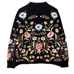 Round Collar Flowers Embroidery Long Sleeve Sweater - Uniqistic.com Spring Jumper, Bohemian Sweater, Estilo Hippy, Pullover Mode, Embroidery Sweater, Flowers Embroidery, Embroidery Top, Embroidered Sweater, Pullover Sweater Women