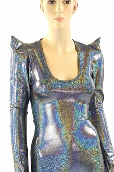 Silver Sharp Shoulder Holographic Catsuit Bodysuit Steampunk Catsuit Bodysuit, Deanna Troi, Olive Branch, Catsuit, Shoulder Sleeve, Clothing Items, Clothes For Women, Long Sleeve, Silver