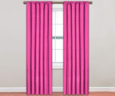 a pink curtain hanging on the side of a window