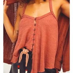 Free People Dream Weaver Flowy Waffle Knit Button Tank Top Coral Pink Nwt (Orig. $48) Loose, Flowy, Front Button Closure, Lettuce Bottom Hemline, Oversized Button Tank Top, Black Sleeveless Shirt, Babydoll Tops, Scoop Neck Crop Top, White Lace Bralette, Free People Tank Top, Dream Weaver, Loose Tank Tops, Free People Tunic