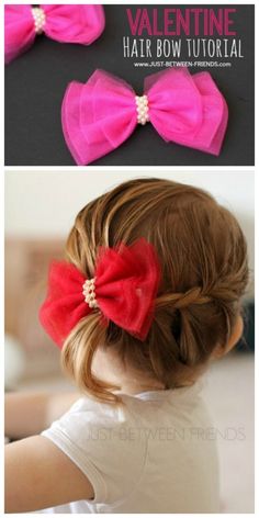 two pictures of different types of hair bows with text overlay that says valentine hair bow tutor