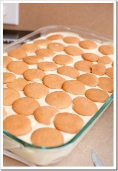 a pan filled with food sitting on top of a counter