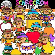 an image of scarecrow clipart with many different people in the same outfit and colors