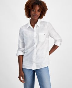 in stock Tommy Hilfiger Women, Bright White, Shirts Tops, Tommy Hilfiger, Womens Shirts, Buy Online, In Store, Plaid, Women Accessories