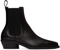 Ankle-high buffed calfskin Chelsea boots in black. · Pointed square toe · Pull-loop at heel collar · Elasticized gusset at sides · Grained leather lining · Stacked leather block heel with rubber injection · Leather sole · Heel: H1.5 Supplier color: Black Elegant Chelsea Boots With Square Toe In Calf Leather, Square Toe Chelsea Boots In Calf Leather For Work, Square Toe Calf Leather Chelsea Boots For Work, Black Bronco, Leather Block Heels, Proenza Schouler, Boot Shoes Women, Chelsea Boots, Calf Skin