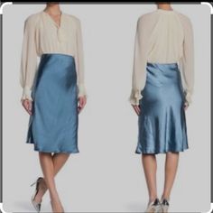 Questions? Leave A Comment Below! Elegant Blue Skirt For Fall, Chic Blue Dresses With Relaxed Skirt, Chic Blue Dress With Relaxed Skirt, Elegant Blue Cocktail Skirt, Chic Blue Skirt For Date Night, Skirt Satin, Classy Women, Women Skirts Midi, Women Dress