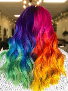 Split Rainbow Hair, Pride Hair Color, Halo Hair Colors, Split Dye Hair, Mermaid Hair Color, Hairdressing Training, Split Dyed Hair, Galaxy Hair, Cute Hair Colors