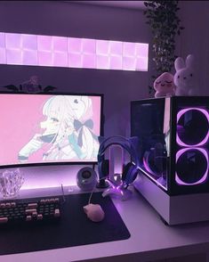 a desktop computer sitting on top of a desk next to a keyboard and mouse,