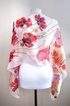 White Artistic Handmade Scarves, Artistic Handmade White Scarves, Artistic Hand-painted White Scarf, Artistic Hand Painted White Scarves, Artistic Hand Painted White Scarf, White Hand Painted Silk Scarf Gift, Artistic White Silk Scarves, Artistic Hand Painted Red Silk Scarf, Artistic White Handmade Silk Scarf