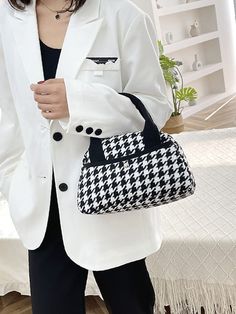 Bag For Love - Houndstooth Pattern Studded Detail Dome Bag - Women Shoulder Bags Product Description Color Black and White Strap Type Double Handle Pattern Type Houndstooth Style Fashionable Bag Size Medium Quantity 1 piece Type Dome Bag Composition 100% Polyester Material Polyester Size Chart INCH CM Size Bag Width Bag Height Bag Length one-size 3.9 6.3 10.2 Size Bag Width Bag Height Bag Length one-size 10 16 26 Similar Products h2 { text-align: center; } .red-box { width: 100%; display: flex; Black Houndstooth Bag For Everyday Use, Black Houndstooth Pattern Bag For Everyday Use, Black Houndstooth Shoulder Bag For Travel, Black Rectangular Bag With Houndstooth Pattern, Casual Rectangular Bag With Houndstooth Pattern, Black Houndstooth Shoulder Bag For Everyday Use, Chic Houndstooth Shoulder Bag For Daily Use, Chic Houndstooth Pattern Bags For Everyday Use, Chic Everyday Houndstooth Pattern Bag