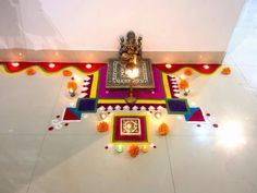 Indoor Rangoli Designs, Rangoli Designs For Mandir, Mandir Rangoli Design, Housewarming Decorations, Rangoli Designs Latest, Simple Rangoli Designs Images