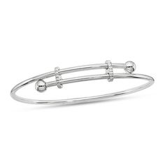 Dress her wrist with this fun adjustable bangle bracelet. Crafted in sterling silver, this bypass design with ball ends slides open and closed to create a perfect fit for her. Buffed to a brilliant luster, this bangle slides on and adjusts between 8.0 and 10.0 inches in circumference to fit most wrists. Panda Hall, Baby Bangles, Adjustable Bangle Bracelet, Wrap Bracelets, Adjustable Bangle, White Metal, Bracelet Designs, Bangle Bracelet, Fashion Bracelets