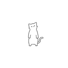 a black and white drawing of a cat sitting on its hind legs with one paw in the air