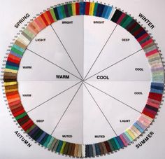 a color wheel with the words warm, cool, and bright written in different colors