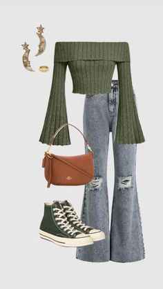 Supervisor Outfit Womens Casual, Casual Fall Jeans Outfit, Warm Skin Tone Clothes Outfit, Nature Walk Outfit, Green Outfit Ideas, Jeans Outfit Women, Outfit Primavera