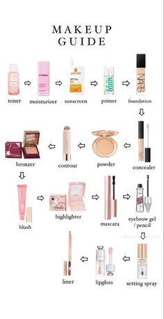 Skin Care Routine And Makeup, Makeup Routine In Order, Makeup First Day Of School, Things You Need For Makeup, Makeup Routine School, Makeup Ideas With Products, Back To School Makeup Routine, Make Up Routine Steps Simple, Freshman Makeup Routine