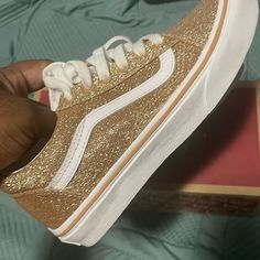 Brand New Vans For *Kids*** Never Worn Casual Shimmer Sneakers With Round Toe, Trendy Gold Glitter Sneakers, Gold Casual Sneakers For Party, Casual Gold Sneakers For Party, Casual Gold Glitter Sneakers, Vans For Kids, Shoes Glitter, Vans Pink, Van Color