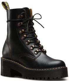 Dr. Martens Leona Smooth Leather Chunky Lug Sole Platform Heel Combat Boots | Dillard's Dr Martens Leona, Dr Martens Chelsea, Heel Combat Boots, Doc Martens Style, Doc Marten, Platform Heel, Fall Shoes, Black Vintage, Lug Sole