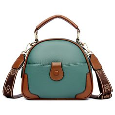 Color: Green Round Pattern, Handbag Patterns, Storage Design, Designer Bag, Green Bag, Wide Straps, Blue Bags, New Bag, Leather Material