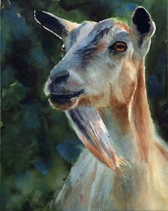 a painting of a goat with long horns