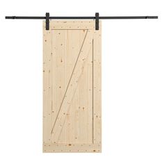 a wooden sliding door with black hardware and wood planks on the bottom half, against a white background